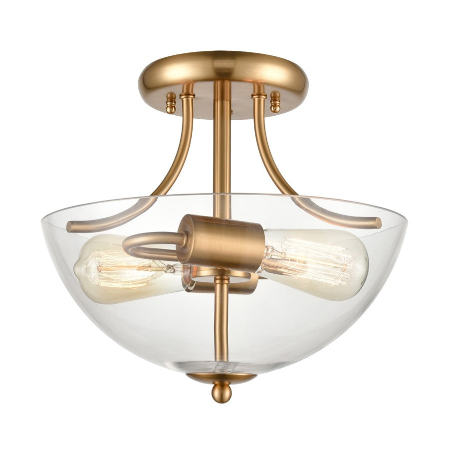 Atlas Lighting Astoria 15in 2-Light Semi Flush Mount | Transitional Satin Gold and Clear Glass | Entryway & Hallway | Model CL11859-GD
