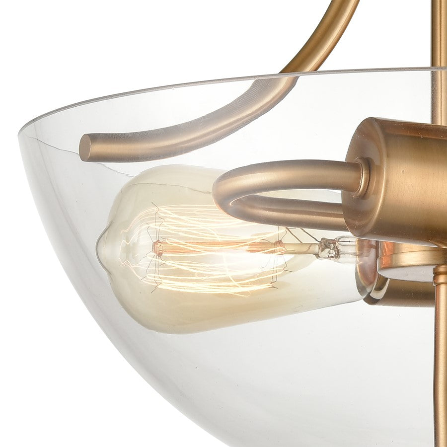Atlas Lighting Astoria 15in 2-Light Semi Flush Mount | Transitional Satin Gold and Clear Glass | Entryway & Hallway | Model CL11859-GD