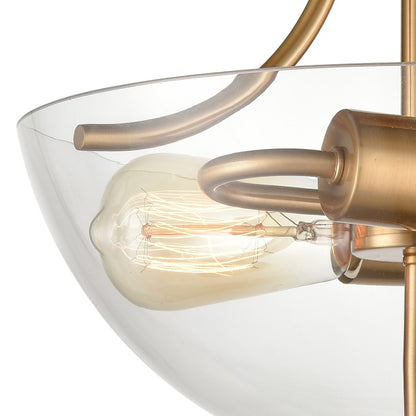 Atlas Lighting Astoria 15in 2-Light Semi Flush Mount | Transitional Satin Gold and Clear Glass | Entryway & Hallway | Model CL11859-GD