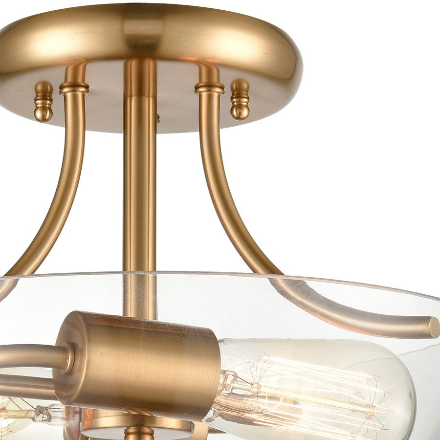 Atlas Lighting Astoria 15in 2-Light Semi Flush Mount | Transitional Satin Gold and Clear Glass | Entryway & Hallway | Model CL11859-GD