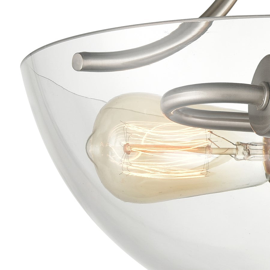 Atlas Lighting Astoria 15in 2-Light Semi Flush Mount | Transitional Brushed Nickel and Clear Glass | Entryway & Hallway | Model CL11859-NK