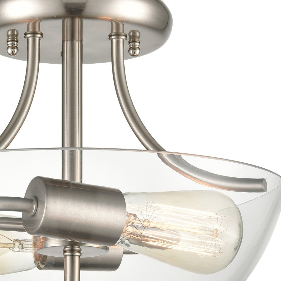 Atlas Lighting Astoria 15in 2-Light Semi Flush Mount | Transitional Brushed Nickel and Clear Glass | Entryway & Hallway | Model CL11859-NK