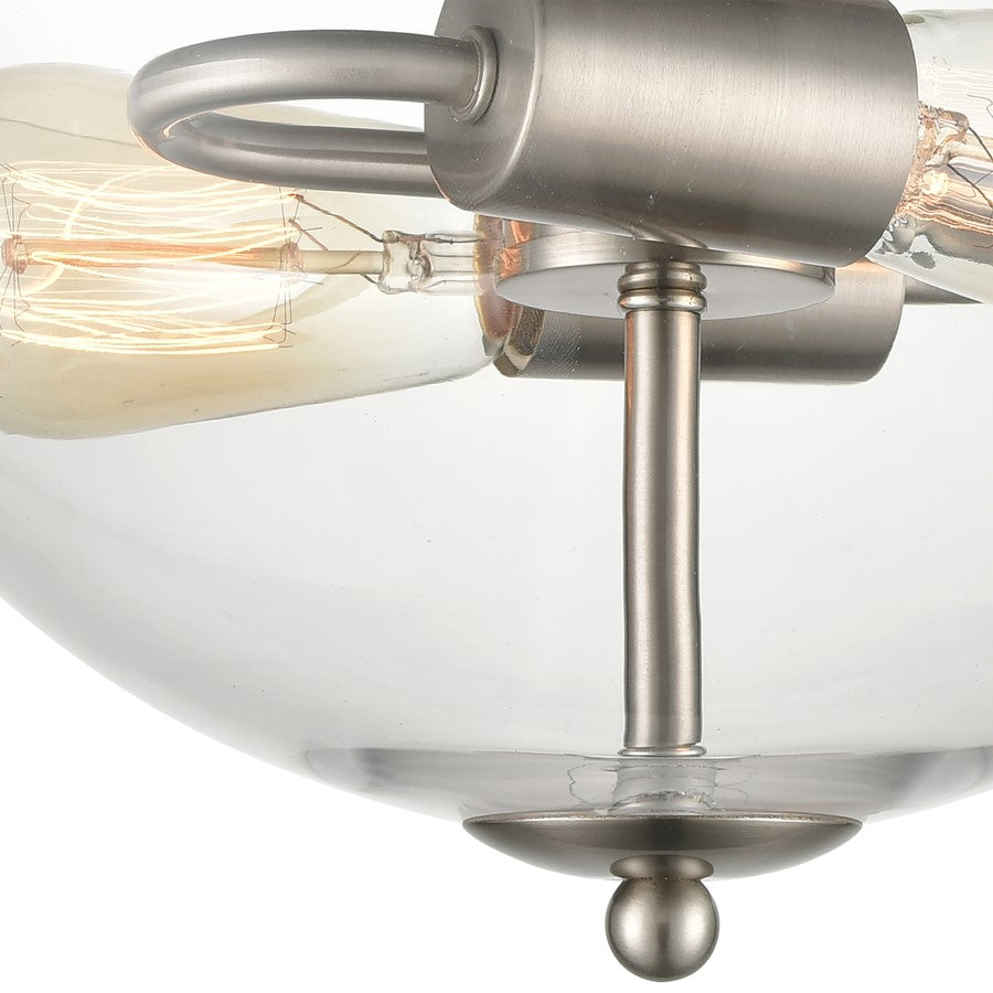 Atlas Lighting Astoria 15in 2-Light Semi Flush Mount | Transitional Brushed Nickel and Clear Glass | Entryway & Hallway | Model CL11859-NK