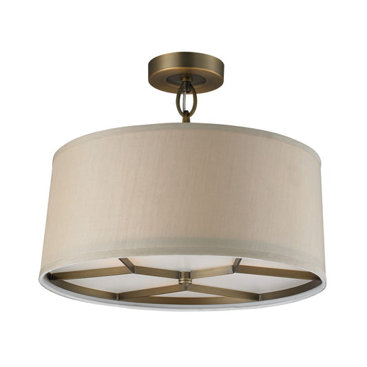 Atlas Lighting Baxter 16in 3-Light Semi Flush Mount | Transitional Brushed Antique Brass and Beige Fabric | Entryway & Hallway | Model CL11860-BS