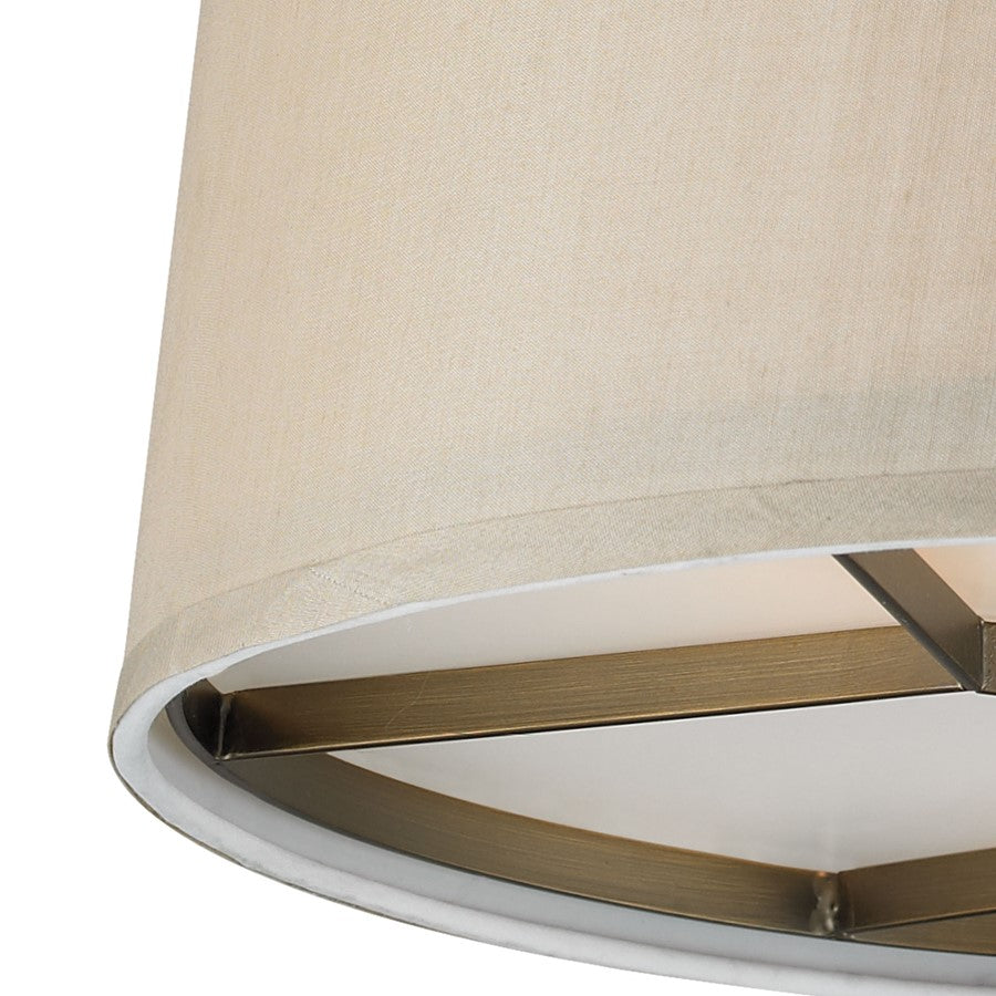 Atlas Lighting Baxter 16in 3-Light Semi Flush Mount | Transitional Brushed Antique Brass and Beige Fabric | Entryway & Hallway | Model CL11860-BS
