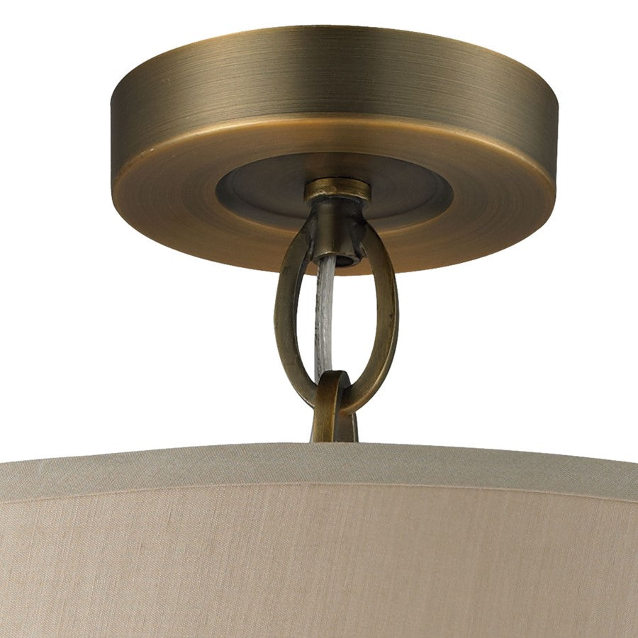 Atlas Lighting Baxter 16in 3-Light Semi Flush Mount | Transitional Brushed Antique Brass and Beige Fabric | Entryway & Hallway | Model CL11860-BS