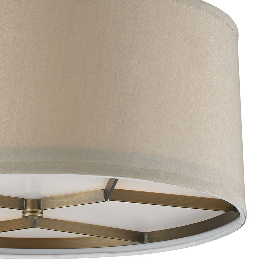 Atlas Lighting Baxter 16in 3-Light Semi Flush Mount | Transitional Brushed Antique Brass and Beige Fabric | Entryway & Hallway | Model CL11860-BS