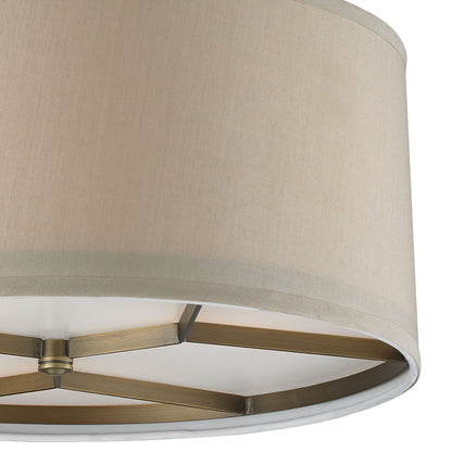 Atlas Lighting Baxter 16in 3-Light Semi Flush Mount | Transitional Brushed Antique Brass and Beige Fabric | Entryway & Hallway | Model CL11860-BS