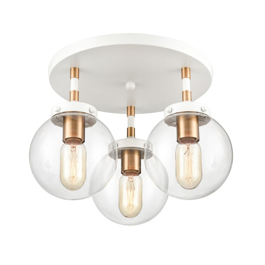 Atlas Lighting Boudreaux 15in 3-Light Semi Flush Mount | Mid-Century Matte White and Satin Brass with Clear Glass | Living Room | Model CL11862-WH