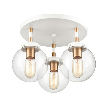 Atlas Lighting Boudreaux 15in 3-Light Semi Flush Mount | Mid-Century Matte White and Satin Brass with Clear Glass | Living Room | Model CL11862-WH