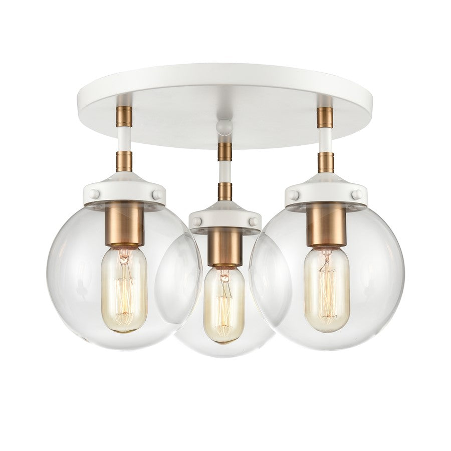 Atlas Lighting Boudreaux 15in 3-Light Semi Flush Mount | Mid-Century Matte White and Satin Brass with Clear Glass | Living Room | Model CL11862-WH