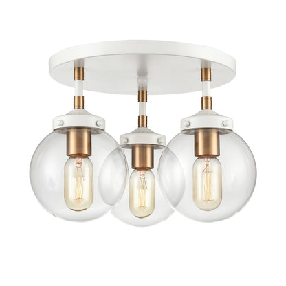 Atlas Lighting Boudreaux 15in 3-Light Semi Flush Mount | Mid-Century Matte White and Satin Brass with Clear Glass | Living Room | Model CL11862-WH