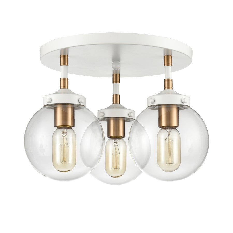 Atlas Lighting Boudreaux 15in 3-Light Semi Flush Mount | Mid-Century Matte White and Satin Brass with Clear Glass | Living Room | Model CL11862-WH
