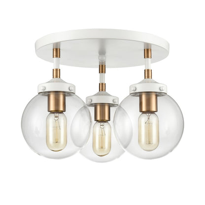 Atlas Lighting Boudreaux 15in 3-Light Semi Flush Mount | Mid-Century Matte White and Satin Brass with Clear Glass | Living Room | Model CL11862-WH