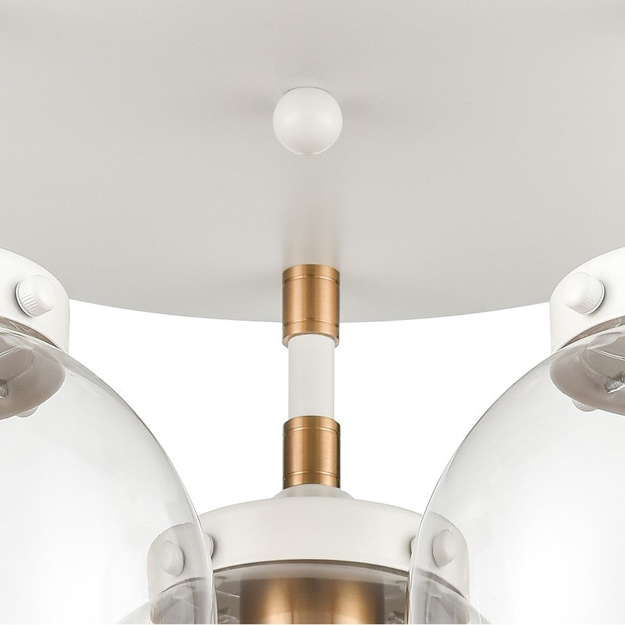 Atlas Lighting Boudreaux 15in 3-Light Semi Flush Mount | Mid-Century Matte White and Satin Brass with Clear Glass | Living Room | Model CL11862-WH