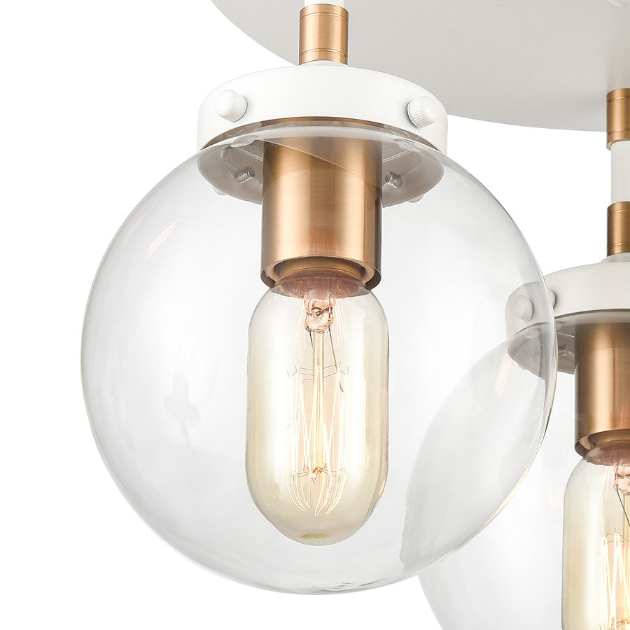 Atlas Lighting Boudreaux 15in 3-Light Semi Flush Mount | Mid-Century Matte White and Satin Brass with Clear Glass | Living Room | Model CL11862-WH