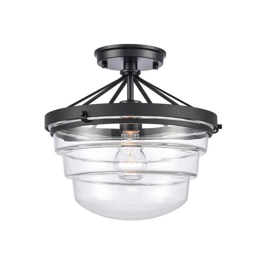 Atlas Lighting Boyer 12in 1-Light Semi Flush Mount | Transitional Matte Black and Clear Glass | Entryway & Bedroom Ceiling Light | Model CL11863-BK