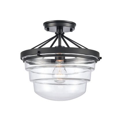 Atlas Lighting Boyer 12in 1-Light Semi Flush Mount | Transitional Matte Black and Clear Glass | Entryway & Bedroom Ceiling Light | Model CL11863-BK