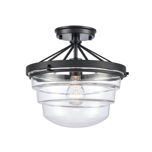 Atlas Lighting Boyer 12in 1-Light Semi Flush Mount | Transitional Matte Black and Clear Glass | Entryway & Bedroom Ceiling Light | Model CL11863-BK