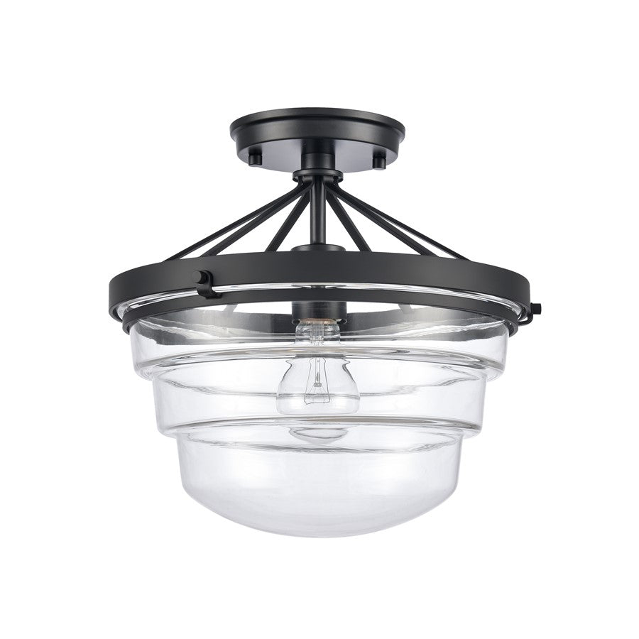 Atlas Lighting Boyer 12in 1-Light Semi Flush Mount | Transitional Matte Black and Clear Glass | Entryway & Bedroom Ceiling Light | Model CL11863-BK