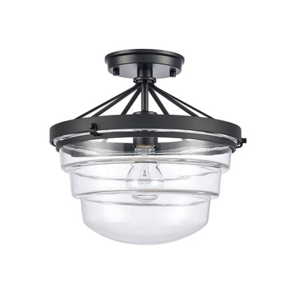 Atlas Lighting Boyer 12in 1-Light Semi Flush Mount | Transitional Matte Black and Clear Glass | Entryway & Bedroom Ceiling Light | Model CL11863-BK