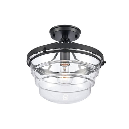 Atlas Lighting Boyer 12in 1-Light Semi Flush Mount | Transitional Matte Black and Clear Glass | Entryway & Bedroom Ceiling Light | Model CL11863-BK
