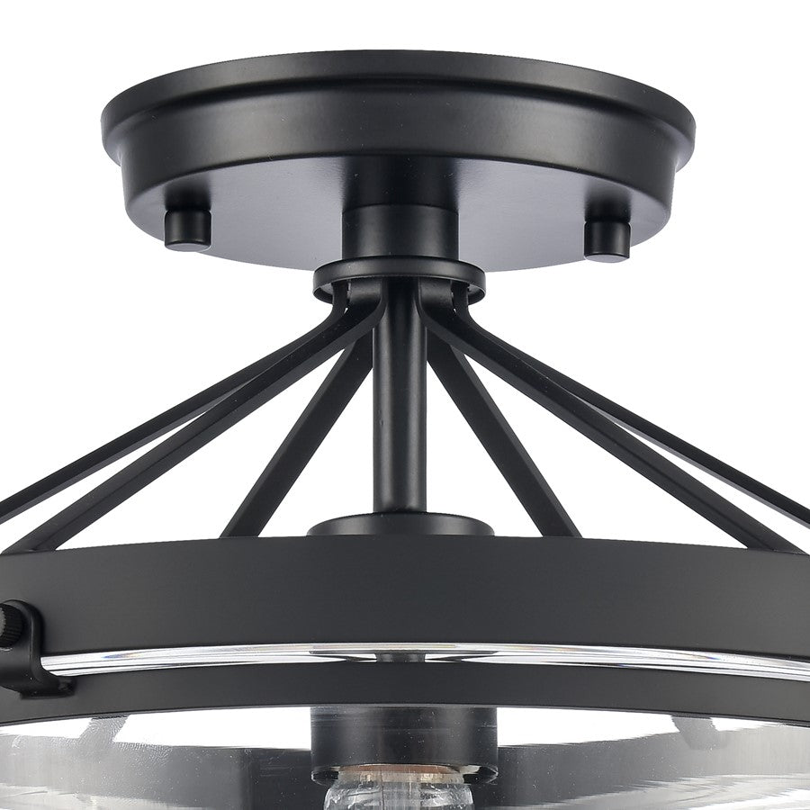 Atlas Lighting Boyer 12in 1-Light Semi Flush Mount | Transitional Matte Black and Clear Glass | Entryway & Bedroom Ceiling Light | Model CL11863-BK