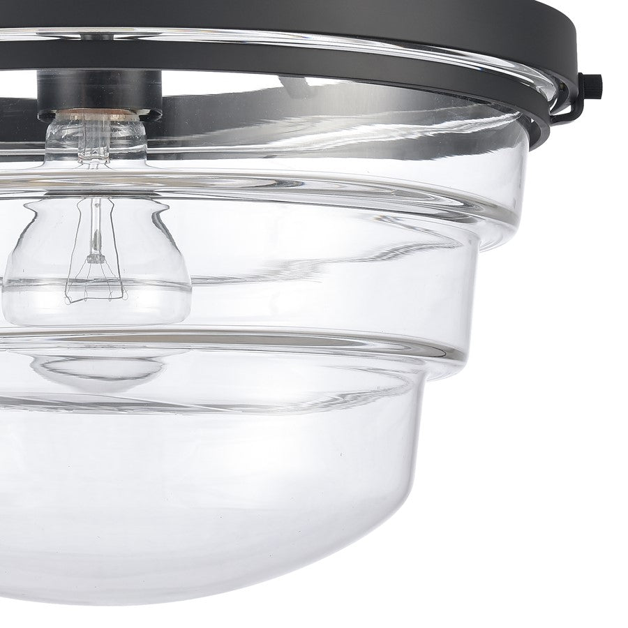 Atlas Lighting Boyer 12in 1-Light Semi Flush Mount | Transitional Matte Black and Clear Glass | Entryway & Bedroom Ceiling Light | Model CL11863-BK
