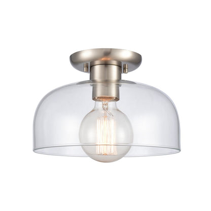 Atlas Lighting Brewer 10in 1-Light Semi Flush Mount | Transitional Brushed Nickel and Clear Glass | Kitchen & Bathroom Ceiling | Model CL11864-NK