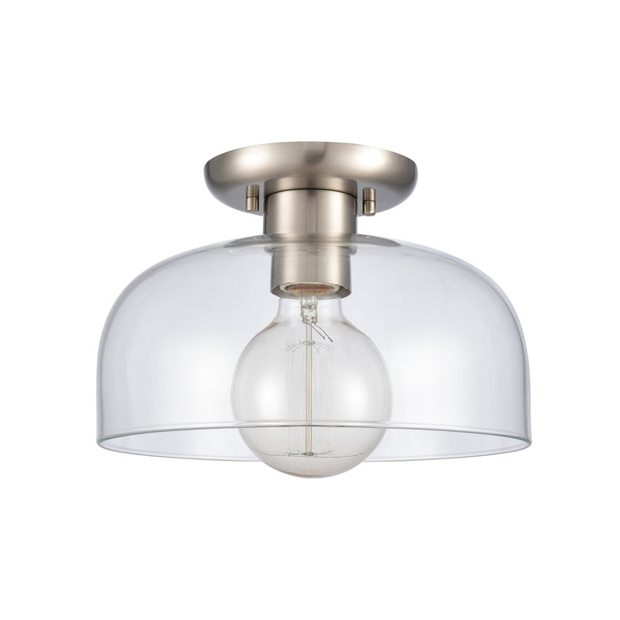 Atlas Lighting Brewer 10in 1-Light Semi Flush Mount | Transitional Brushed Nickel and Clear Glass | Kitchen & Bathroom Ceiling | Model CL11864-NK