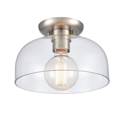 Atlas Lighting Brewer 10in 1-Light Semi Flush Mount | Transitional Brushed Nickel and Clear Glass | Kitchen & Bathroom Ceiling | Model CL11864-NK