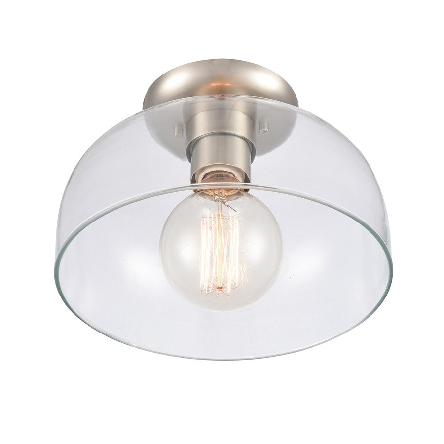 Atlas Lighting Brewer 10in 1-Light Semi Flush Mount | Transitional Brushed Nickel and Clear Glass | Kitchen & Bathroom Ceiling | Model CL11864-NK
