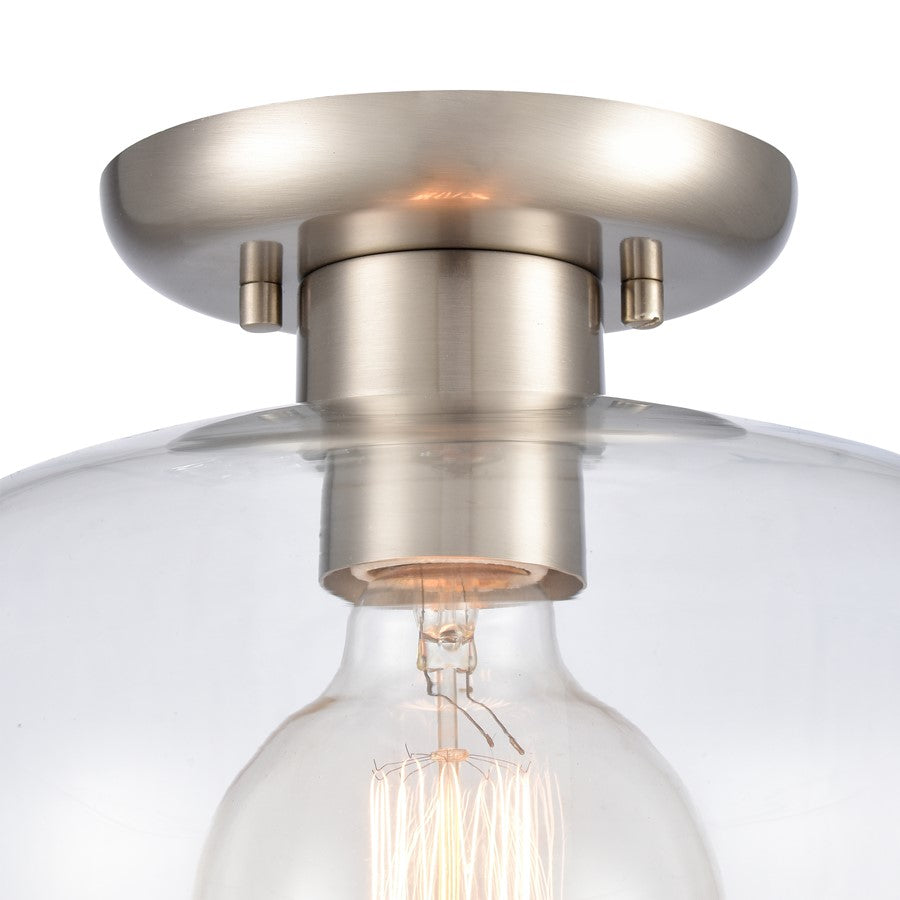 Atlas Lighting Brewer 10in 1-Light Semi Flush Mount | Transitional Brushed Nickel and Clear Glass | Kitchen & Bathroom Ceiling | Model CL11864-NK