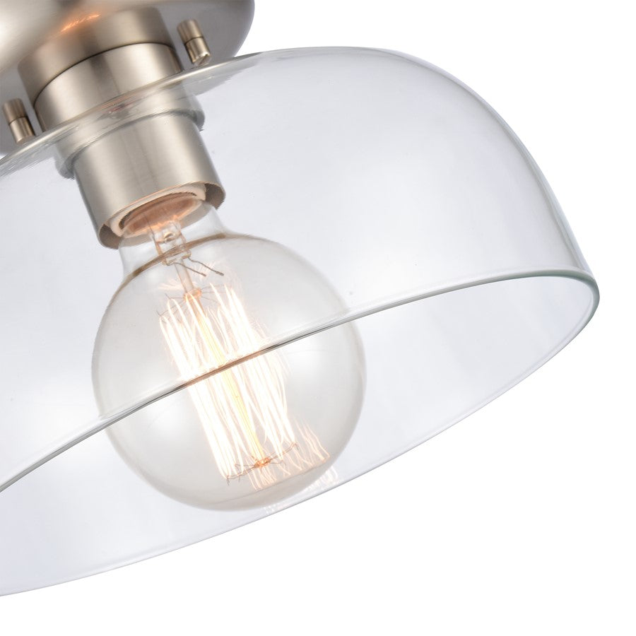 Atlas Lighting Brewer 10in 1-Light Semi Flush Mount | Transitional Brushed Nickel and Clear Glass | Kitchen & Bathroom Ceiling | Model CL11864-NK