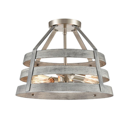 Atlas Lighting Brigantine 15in 2-Light Semi-Flush Mount | Transitional Weathered Gray and Satin Nickel Metal | Entryway & Hallway | Model CL11865-GY