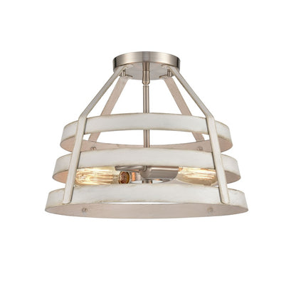 Atlas Lighting Brigantine 15in 2-Light Semi-Flush Mount | Transitional Weathered White and Satin Nickel Metal | Entryway & Hallway | Model CL11865-WH