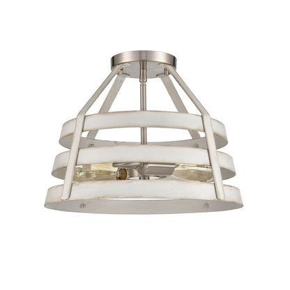 Atlas Lighting Brigantine 15in 2-Light Semi-Flush Mount | Transitional Weathered White and Satin Nickel Metal | Entryway & Hallway | Model CL11865-WH