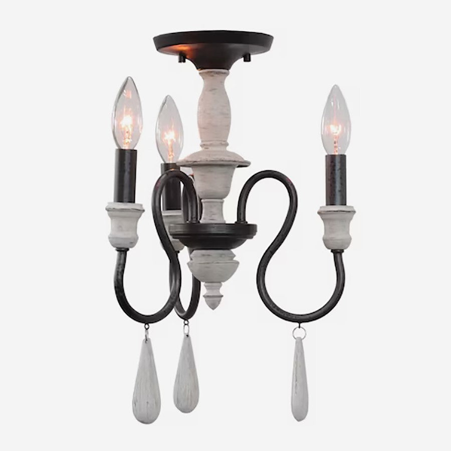 Atlas Lighting Brownell 12.5in 3-Light Semi-Flush Mount | Traditional Charcoal and Antique White Metal | Entryway & Dining Room | Model CL11867-BK