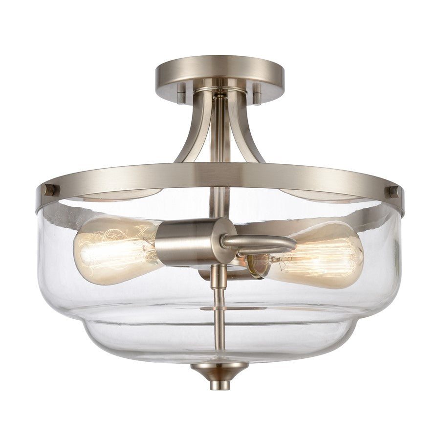 Atlas Lighting Calistoga 13in 2-Light Semi-Flush Mount | Traditional Brushed Nickel and Clear Glass | Entryway & Hallway | Model CL11868-NK