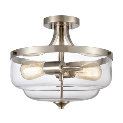 Atlas Lighting Calistoga 13in 2-Light Semi-Flush Mount | Traditional Brushed Nickel and Clear Glass | Entryway & Hallway | Model CL11868-NK