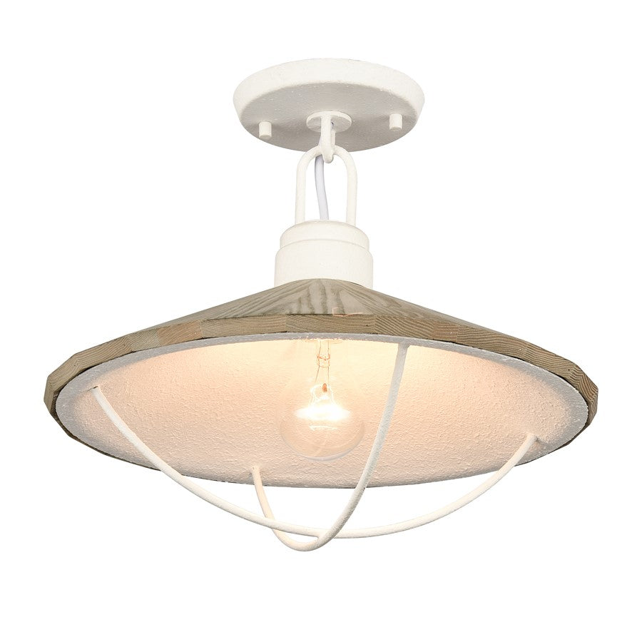 Atlas Lighting Cape May 14in 1-Light Semi-Flush Mount | Transitional White Coral and Gray Wood Shade | Bedroom & Hallway | Model CL11869-WH