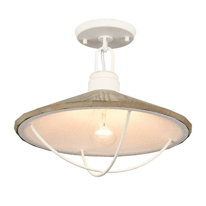 Atlas Lighting Cape May 14in 1-Light Semi-Flush Mount | Transitional White Coral and Gray Wood Shade | Bedroom & Hallway | Model CL11869-WH