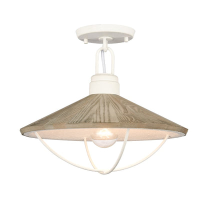 Atlas Lighting Cape May 14in 1-Light Semi-Flush Mount | Transitional White Coral and Gray Wood Shade | Bedroom & Hallway | Model CL11869-WH