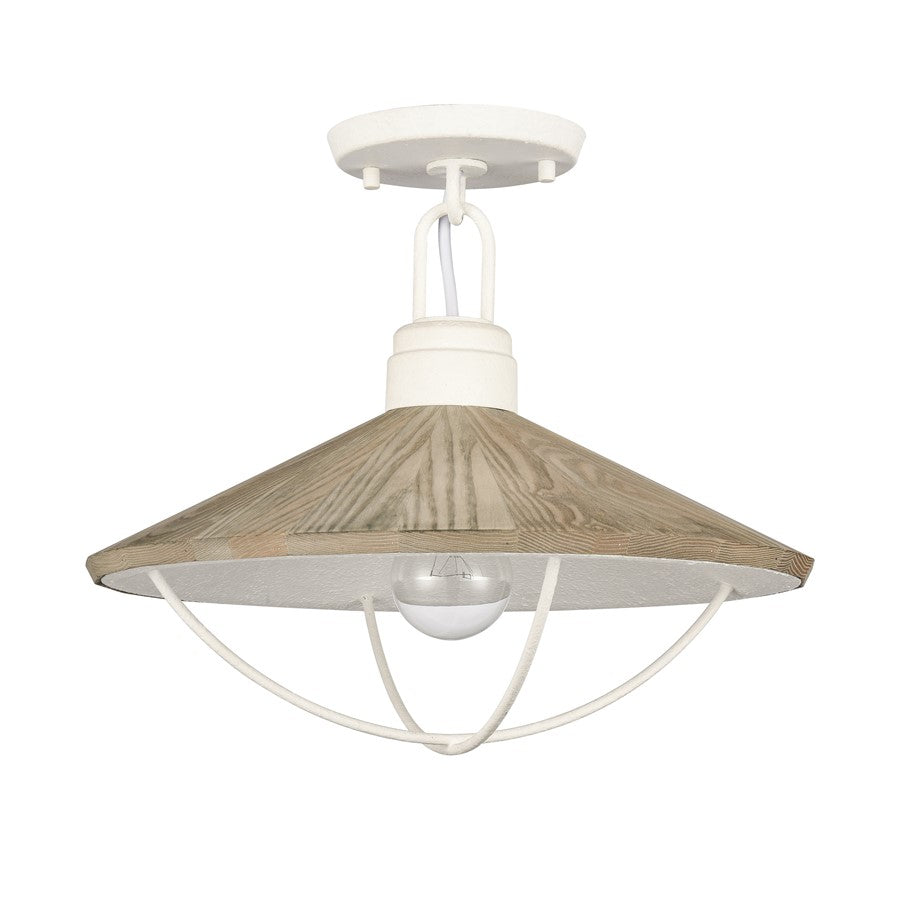 Atlas Lighting Cape May 14in 1-Light Semi-Flush Mount | Transitional White Coral and Gray Wood Shade | Bedroom & Hallway | Model CL11869-WH