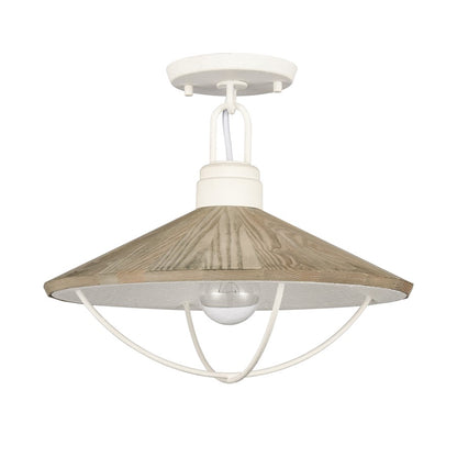 Atlas Lighting Cape May 14in 1-Light Semi-Flush Mount | Transitional White Coral and Gray Wood Shade | Bedroom & Hallway | Model CL11869-WH