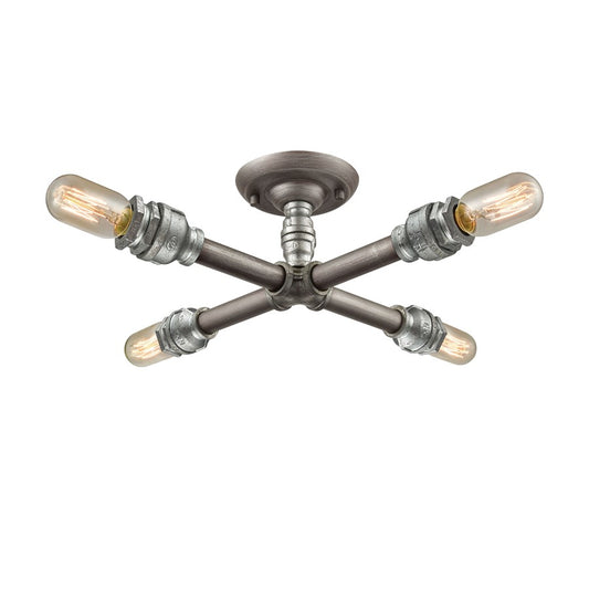 Atlas Lighting Cast Iron Pipe 16in 4-Light Semi-Flush Mount | Industrial Weathered Zinc | Kitchen & Living Room | 16 x 16 x 6 in | Model CL11871-SV