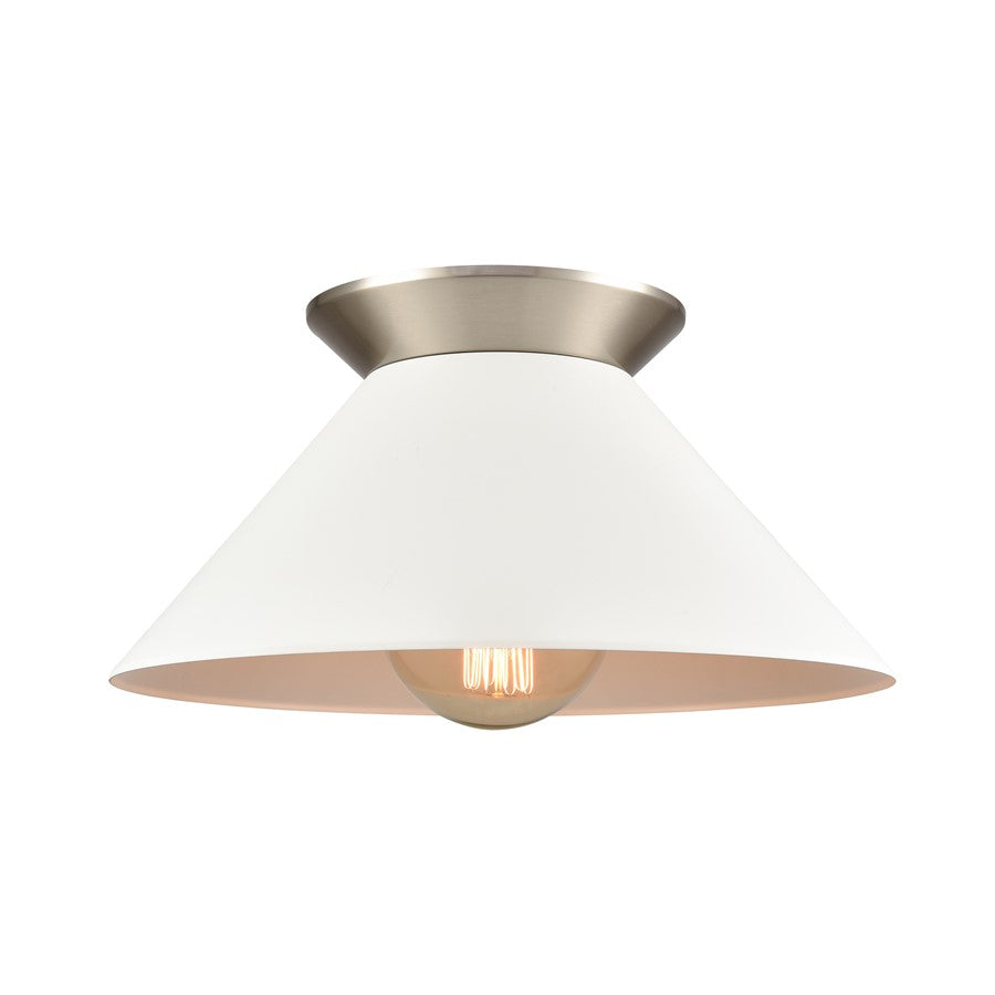 Atlas Lighting Cavendish 16in 1-Light Semi-Flush Mount | Transitional Brushed Nickel and White Metal Shade | Bedroom & Dining Room | Model CL11872-NK