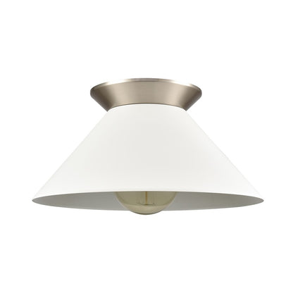Atlas Lighting Cavendish 16in 1-Light Semi-Flush Mount | Transitional Brushed Nickel and White Metal Shade | Bedroom & Dining Room | Model CL11872-NK