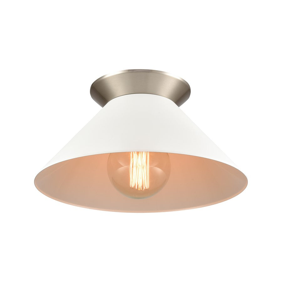 Atlas Lighting Cavendish 16in 1-Light Semi-Flush Mount | Transitional Brushed Nickel and White Metal Shade | Bedroom & Dining Room | Model CL11872-NK