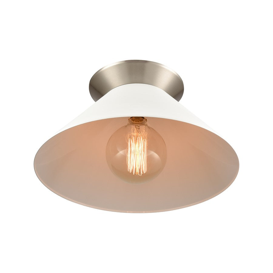 Atlas Lighting Cavendish 16in 1-Light Semi-Flush Mount | Transitional Brushed Nickel and White Metal Shade | Bedroom & Dining Room | Model CL11872-NK